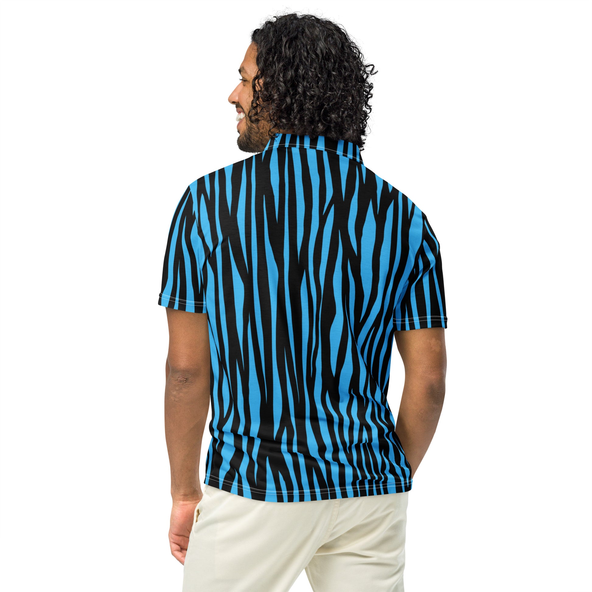 Zebra Themed Shirts - Men’s Slim Fit Polo Zebra Blue - Aura & Apparel