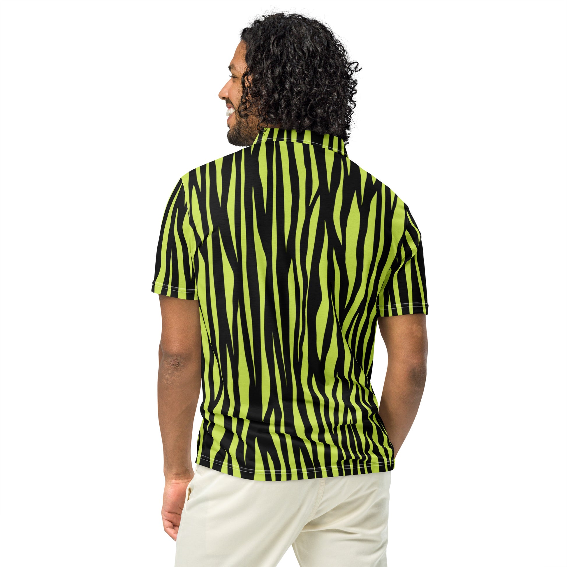 Product mockupMen's Slim Fit Polo Shirt - Zebra Lime - Aura & Apparel