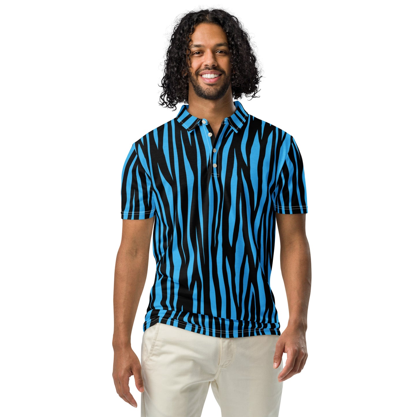 Zebra Themed Shirts - Men’s Slim Fit Polo Zebra Blue - Aura & Apparel