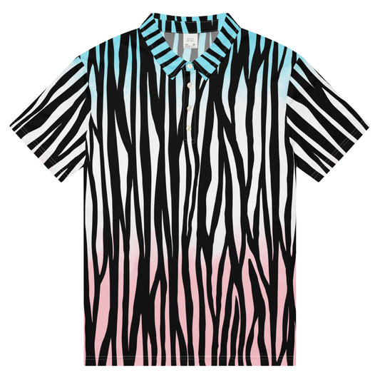 Men's Slim Fit Polo - Zebra Blue White Pink - Aura & Apparel