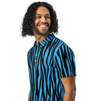 Zebra Themed Shirts - Men’s Slim Fit Polo Zebra Blue - Aura & Apparel