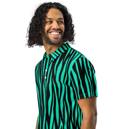 Slim Fit Polo Zebra Aqua - Stylish Men’s Polo Shirt - Aura & Apparel