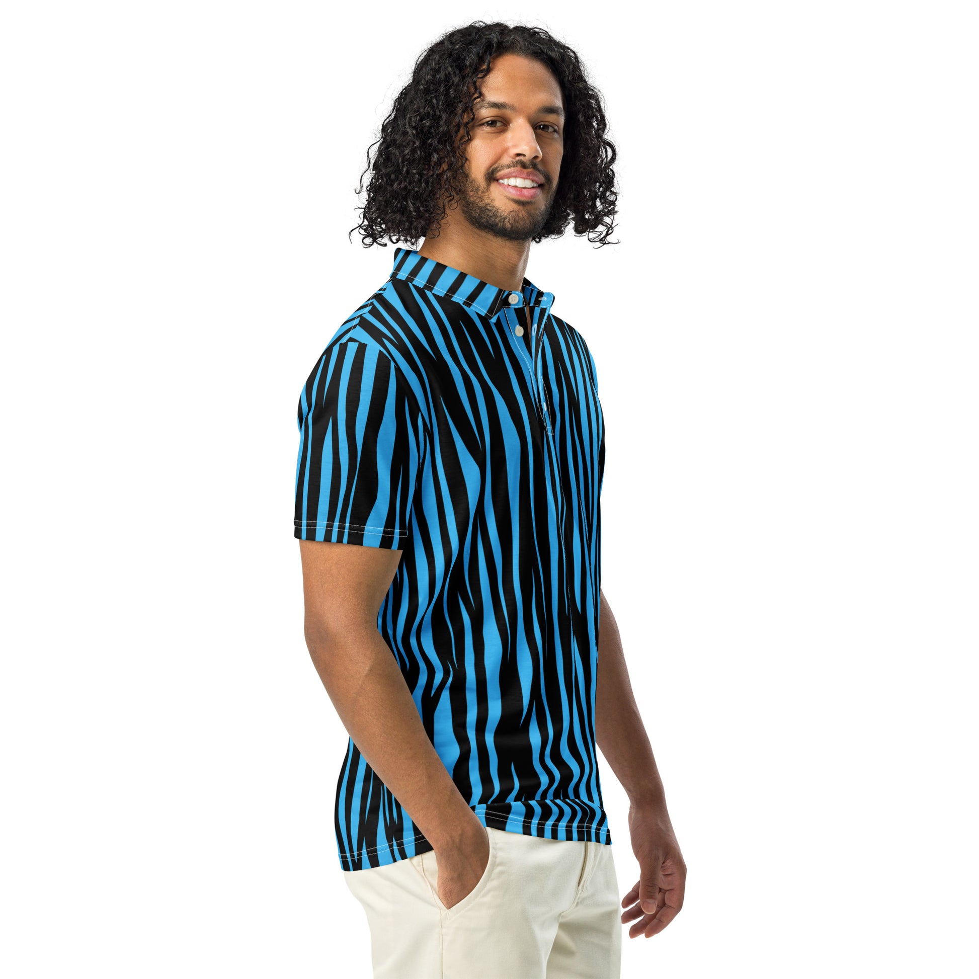 Zebra Themed Shirts - Men’s Slim Fit Polo Zebra Blue - Aura & Apparel