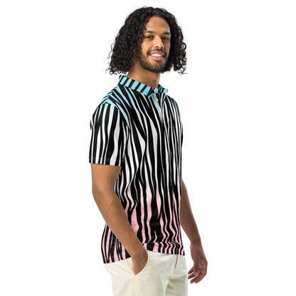 Men's Slim Fit Polo - Zebra Blue White Pink - Aura & Apparel