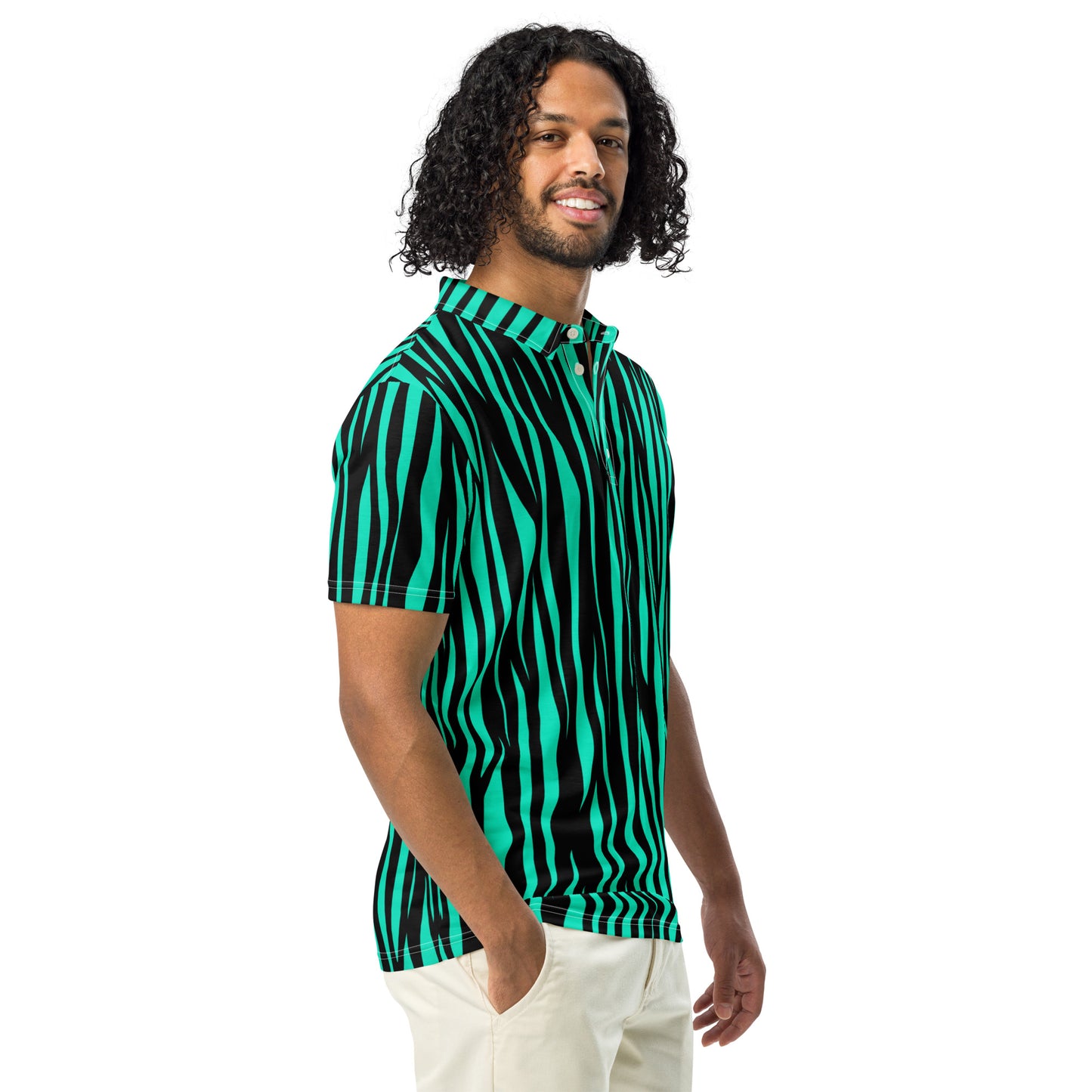 Slim Fit Polo Zebra Aqua - Stylish Men’s Polo Shirt - Aura & Apparel